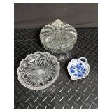 Mixed Lot of 3 Decorative Glass & Porcelain Dishes