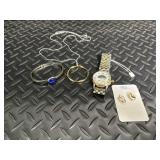 Gold Tone Bracelet, Necklace, Watch & Earrings Mixed Lot