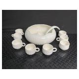 White Ceramic Punch Bowl Set With 8 Cups & Ladle