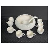 White Ceramic Punch Bowl Set With 8 Cups & Ladle