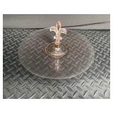 Glass Cake Stand With Fleur-De-Lis Pedestal - 14"