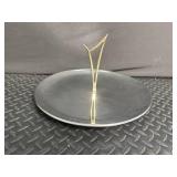 Silver Tone Pedestal Cake Stand With Gold Tone Handle