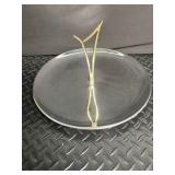 Silver Tone Pedestal Cake Stand With Gold Tone Handle