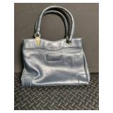 Vintage Blue Leather Tote Handbag
