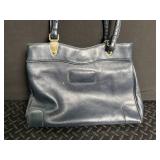 Vintage Blue Leather Tote Handbag