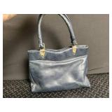 Vintage Blue Leather Tote Handbag
