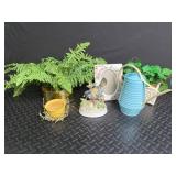 Mixed Lot Decorative Planters, Bird Frame, Figurine & Watering Can