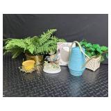 Mixed Lot Decorative Planters, Bird Frame, Figurine & Watering Can