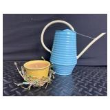 Mixed Lot Decorative Planters, Bird Frame, Figurine & Watering Can
