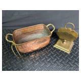 Copper Planter, Brass Frame Stand & Framed Wall Decor Mixed Lot