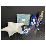 MacKenzie-Childs Cheese Platter Set & Assorted Art Glass Mixed Lot
