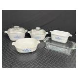 Corning Ware Blue Cornflower Bakeware & Pyrex Loaf Pan (Lot of 5)