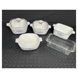 Corning Ware Blue Cornflower Bakeware & Pyrex Loaf Pan (Lot of 5)