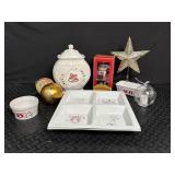 Holiday Decor Mixed Lot With Ceramic Jar, Nutcracker, Star Topper & Tray