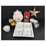 Holiday Decor Mixed Lot With Ceramic Jar, Nutcracker, Star Topper & Tray