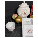 Holiday Decor Mixed Lot With Ceramic Jar, Nutcracker, Star Topper & Tray