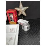 Holiday Decor Mixed Lot With Ceramic Jar, Nutcracker, Star Topper & Tray