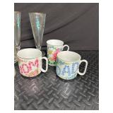 Etched Glassware, Iridescent Flutes & Floral Mugs Mixed Lot