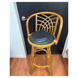 Bent Rattan Bar Stool With Black Cushion