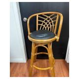 Bent Rattan Bar Stool With Black Cushion