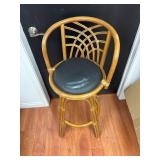 Bent Rattan Bar Stool With Black Cushion