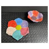Blue Glass Plates & Ceramic Flower Dishes Mixed Lot (5 Piece)