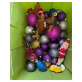 Christmas Ornament Mixed Lot in Green Tote