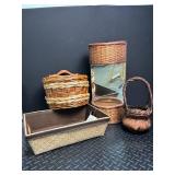 Woven Basket and Mirror Decor Mixed Lot