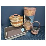 Woven Basket and Mirror Decor Mixed Lot