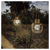 2 PACK Patriot Lighting  Solar Integrated LED Copper Metal Cage Lantern Landscape Light
