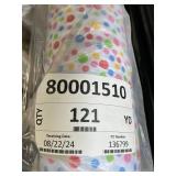 WHOLESALE $2,000 VALLETTA WHITE/MULTI RAINBOW POLKA DOT FABRIC ROLL, APPROX 121 YDS, MULTI-COLOR DOT PRINT, DAYCARE, PRESCHOOL, NURSERY, QUILTING, SEWING, CRAFT, NAP MATS, PILLOWS, BLANKETS, PARTY DEC