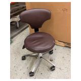 MSRP $1,400 KEILHAUER ST-V-960 ERGONOMIC OPERATOR STOOL, SKY-2ST312 UPHOLSTERED CLINICAL SEATING, POLISHED ALUMINUM BASE, HEIGHT ADJUSTABLE, MOBILE CASTERS, MADE IN CANADA *WEAR TO FABRIC - BUILT TO L