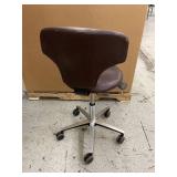 MSRP $1,400 KEILHAUER ST-V-960 ERGONOMIC OPERATOR STOOL, SKY-2ST312 UPHOLSTERED CLINICAL SEATING, POLISHED ALUMINUM BASE, HEIGHT ADJUSTABLE, MOBILE CASTERS, MADE IN CANADA *WEAR TO FABRIC - BUILT TO L