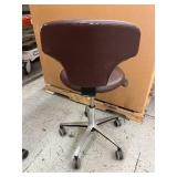 MSRP $1,400 KEILHAUER ST-V-960 ERGONOMIC OPERATOR STOOL, SKY-2ST312 UPHOLSTERED CLINICAL SEATING, POLISHED ALUMINUM BASE, HEIGHT ADJUSTABLE, MOBILE CASTERS, MADE IN CANADA *WEAR TO FABRIC - BUILT TO L