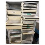 MSRP $4,000+ MOBILE HOSPITAL INVENTORY MANAGEMENT CABINET, 80"H x 48"W x 24"D, ROLLING BIN STORAGE SYSTEM W/ CASTERS, DUAL-COLUMN ORGANIZER FOR MEDICAL SUPPLIES, PARTS, CABLES & MATERIALS MANAGEME