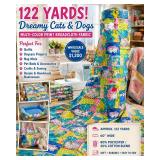 WHOLESALE $1,200 DREAMY CATS & DOGS MULTI-COLOR PRINT BROADCLOTH FABRIC ROLL, APPROX 122 YDS, 60