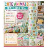 WHOLESALE $360 CUTE ANIMALS PRINT FABRIC ROLL, APPROX 40 YDS, 58/60"W, 65% POLY / 35% COTTON, NURSERY, DAYCARE, CRAFT, QUILTING, SCHOOL & RESELLER LOT