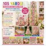 WHOLESALE $1,050 ALLIGATOR ALLY TROPICAL JUNGLE PRINT BROADCLOTH FABRIC ROLL, APPROX 105 YDS, YELLOW, PINK, GREEN & BLUE, 60"W, 100 GSM, 5.1 OZ/YD, MONKEY, TURTLE, ALLIGATOR, PALM TREE & BIRD 