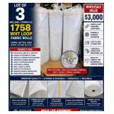 WHOLESALE $3,000 LOT OF 3 WILLIAM J. DIXON CO. 1758 WHT LOOP FABRIC ROLLS, APPROX 300 TOTAL YARDS, WHITE HOOK & LOOP FASTENER MATERIAL (VELCRO LOOP COMPATIBLE), ORTHOPEDIC BRACES, SUPPORTS, STRAPS