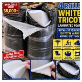 WHOLESALE $6,000+ 4 ROLLS WHITE TRICOT LAMINATED FOAM MATERIAL, APPROX 60"W X 30 YDS EACH, 120 TOTAL YARDS, APPROX 5/8" THICK, ORTHOPEDIC, REHABILITATION, CUSHIONING, PADDING, PADDED SHIPPING PROTECTI