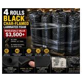 WHOLESALE $3,500+ 4 ROLLS BLACK CHAR-FLAMED LAMINATED FOAM, 56"W X 30 YDS EACH, 120 TOTAL YARDS, APPROX 1/2" THICK, MEDICAL & ORTHOPEDIC PADDING, UPHOLSTERY, AUTOMOTIVE INTERIOR, SOUND DAMPENING &