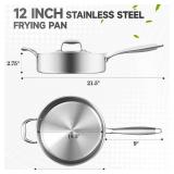 Sxmprail 12" Stainless Steel Frying Pan with Lid