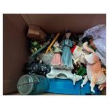 Box of Ceramic Items, Lamp & Avon Ornaments