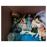 Box of Ceramic Items, Lamp & Avon Ornaments