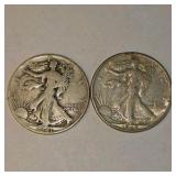 2 Walking Liberty Half Dollars – 1941 & 1942 – 90% Silver Coin Lot. About 0.723 troy oz actual silver weight.