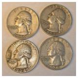 4 Silver Washington Quarters – 1954, 1957-D, 1958-D & 1959-D – 90% Silver U.S. Coins Above 0.7234 troy oz actual silver weight.