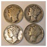 4 Mercury Dimes – 1926, 1935, 1936, 1937 – 90% Silver U.S. Coins Approximate total silver content: 0.2892 troy oz.