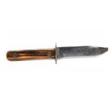 Vintage Fixed Blade Knife With Wood Handle & Leather Sheath