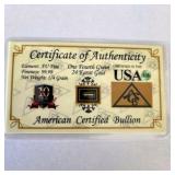 24K Gold American Certified Bullion Card – 1/4 Grain Pure Gold Collector Piece – Certified in USA