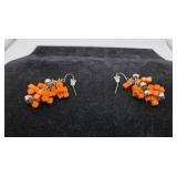 Handmade Jewelry – Local Minnesota Senior Artist – 100% Proceeds Support The Artist! Orange Cube Bead Cluster Dangle Earrings With Silver Tone Accents